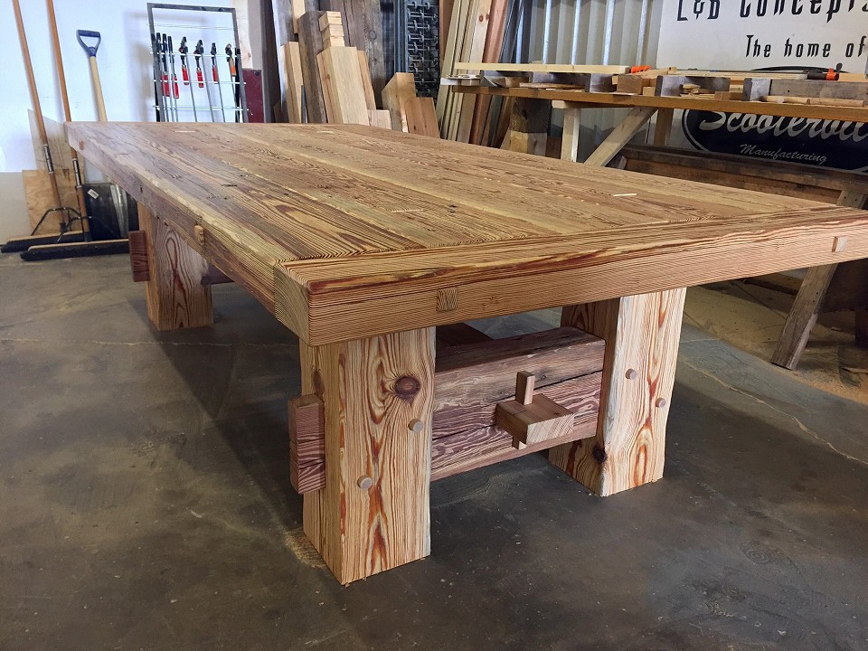Reclaimed Heart Pine Heavy Timber Frame Conference Table