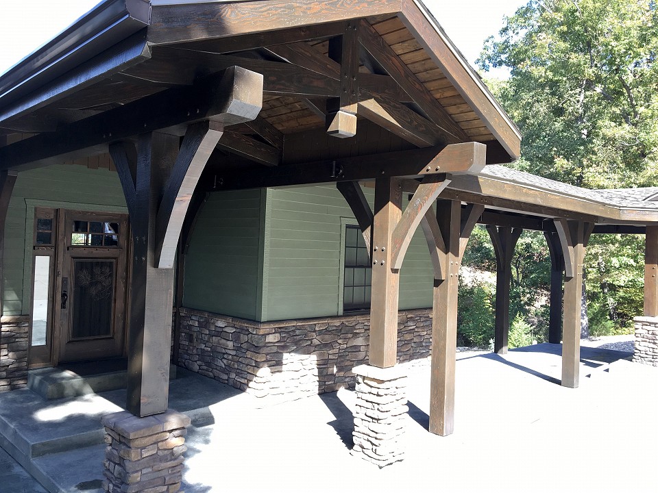 Timber Frame Covered Front Porch And Breezeway