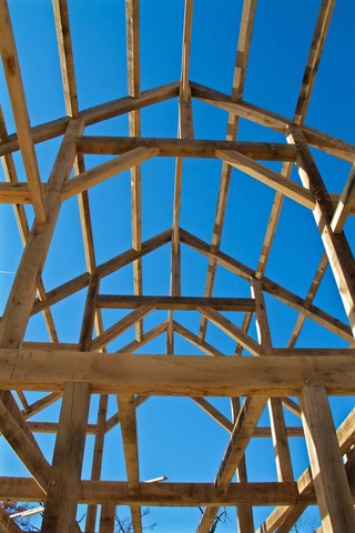 View Of Loft Beams And Splayed Scarf Joint